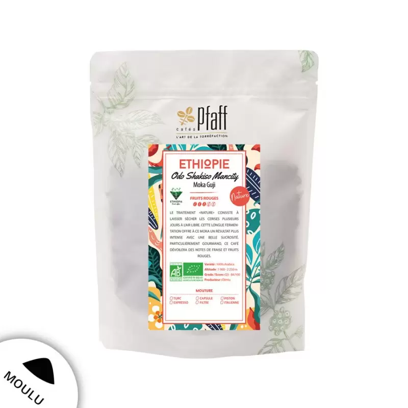Éthiopie - Moka Guji Odo Shakiso Mancity Bio - Nature - Café Moulu 1 Éthiopie - Moka Guji Odo Shakiso Mancity Bio - Nature - Café Moulu